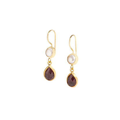 Pearl and Garnet Double Stone Earrings