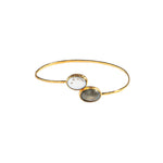 Pearl and Labradorite 2 Stone Squeeze Bracelet 24k Gold Fill