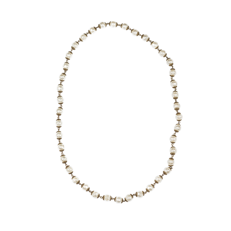 Pearl and Antique Brass Long Necklace