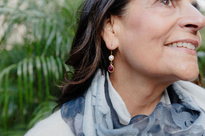 Pearl and Garnet Double Stone Earrings