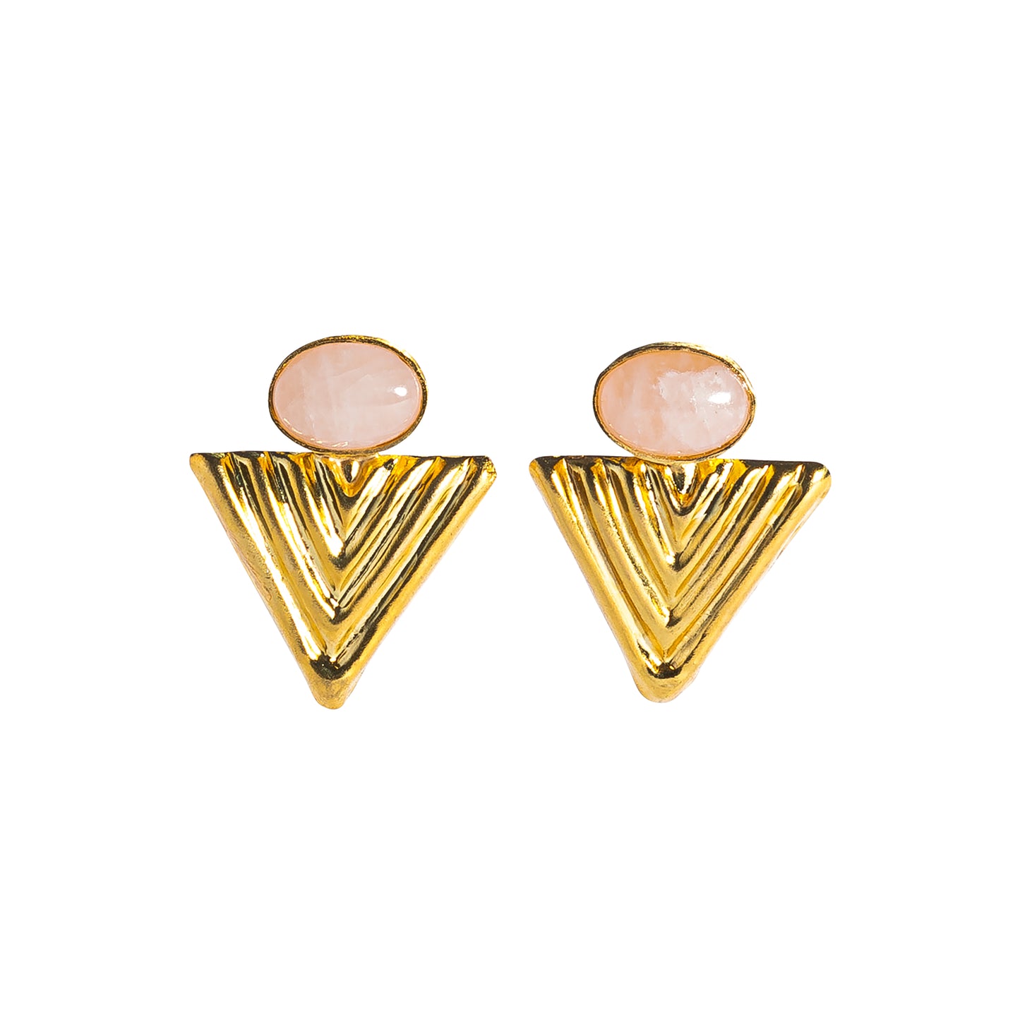 Rose Quartz Triangle Gold Vermeil Stud Earrings