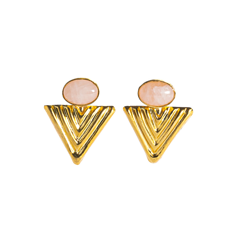 Rose Quartz Triangle Gold Vermeil Stud Earrings