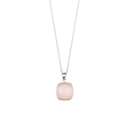 Rose Quartz Square Pendant & Silver Chain