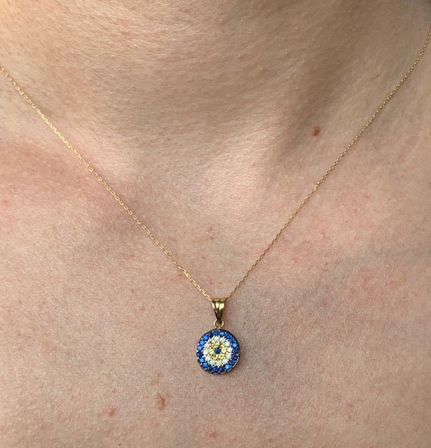 Evil Eye Sapphire Necklace - available in white or yellow 14k gold