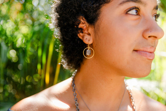 Labradorite Square and 24k Gold Fill Circle Dangle Earring