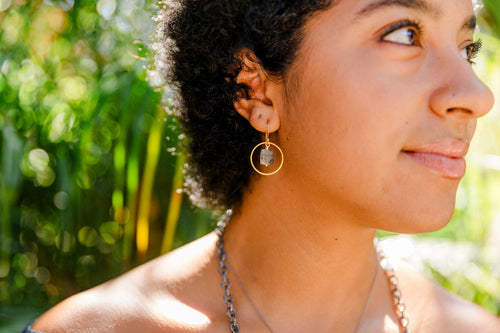 Labradorite Square and 24k Gold Fill Circle Dangle Earring
