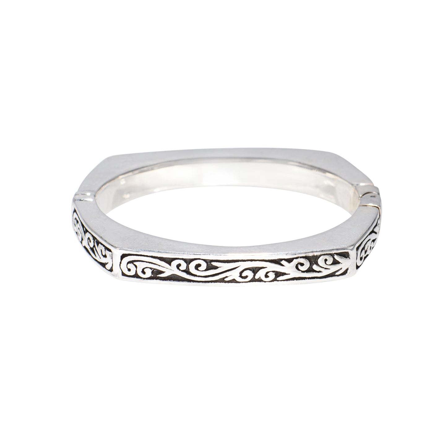 Swirl Inlay Sterling Silver Bangle Bracelet