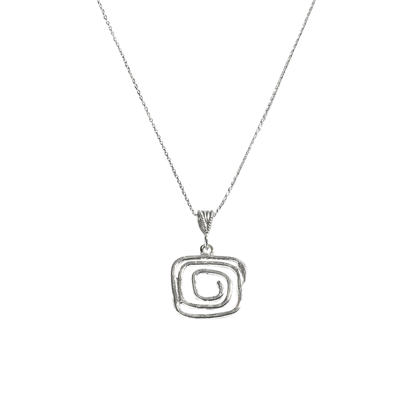 Square Swirl Silver Pendant Necklace
