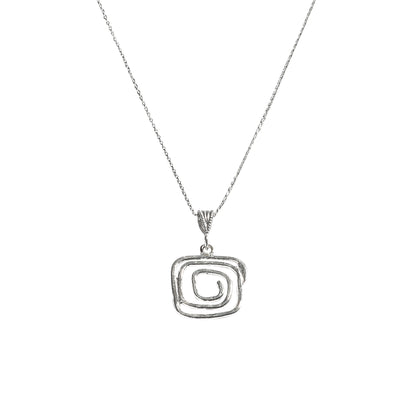 Square Swirl Silver Pendant Necklace