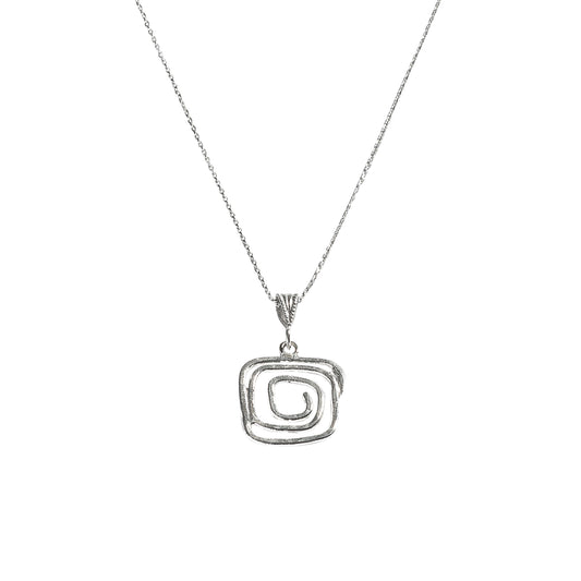 Square Swirl Silver Pendant Necklace