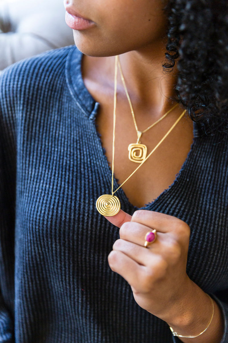 Square Swirl Gold Fill Pendant Necklace