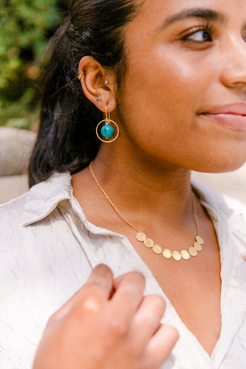 Turquoise and 24k Gold Fill Circle Dangle Earring