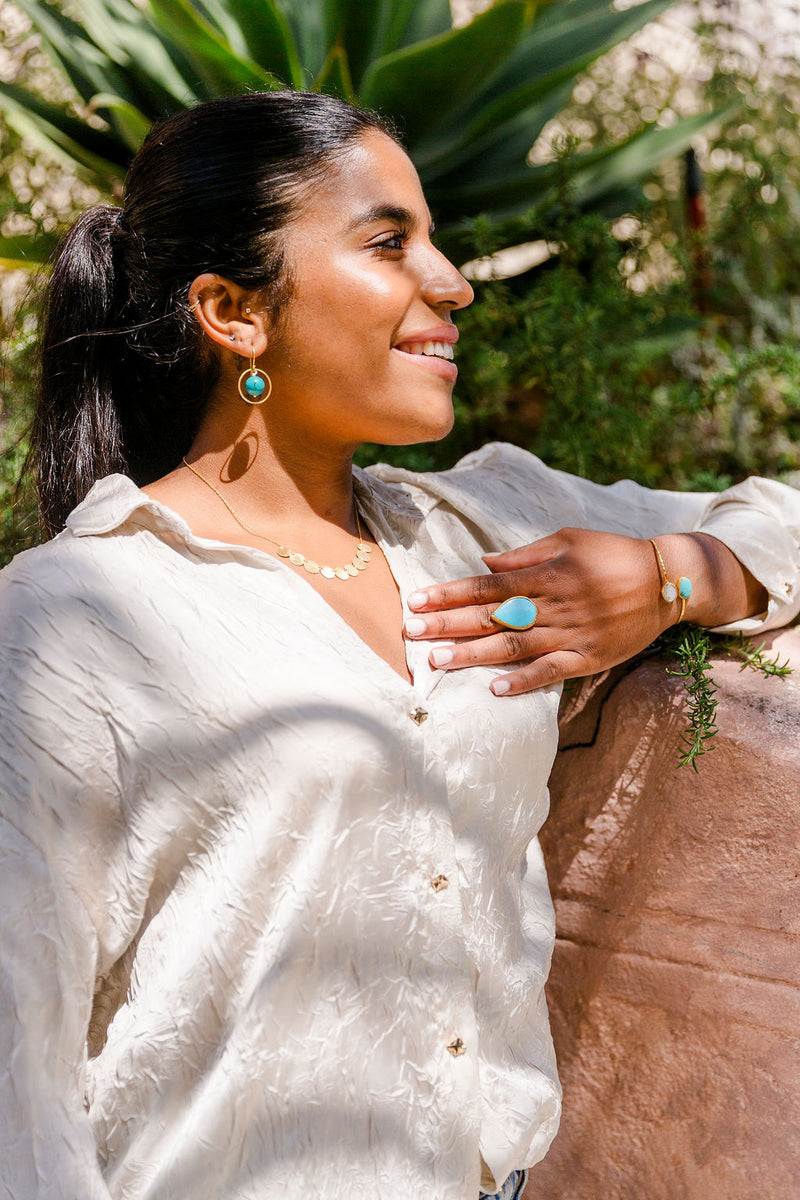 Turquoise and 24k Gold Fill Circle Dangle Earring