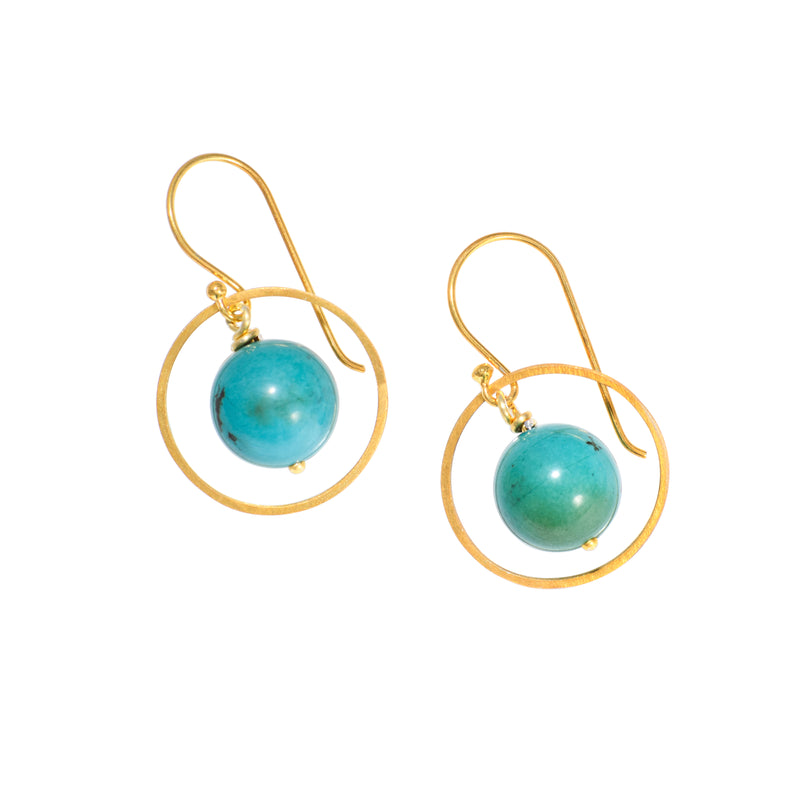 Turquoise and 24k Gold Fill Circle Dangle Earring