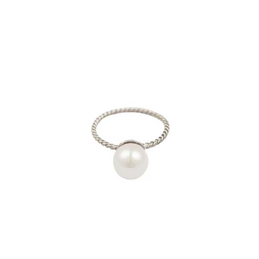 White Pearl & Twisted Sterling Silver Stack Ring