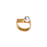 White Pearl and 24k Gold Fill Geo Ring