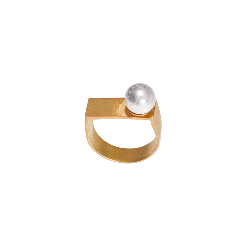 White Pearl and 24k Gold Fill Geo Ring