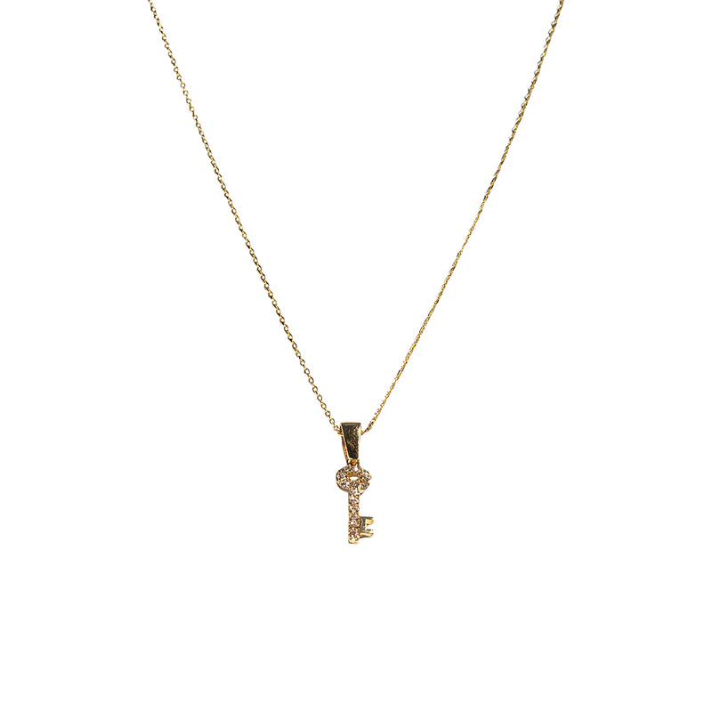 White Sapphire and 14k Gold Key of life Necklace