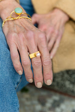 White Pearl and 24k Gold Fill Geo Ring
