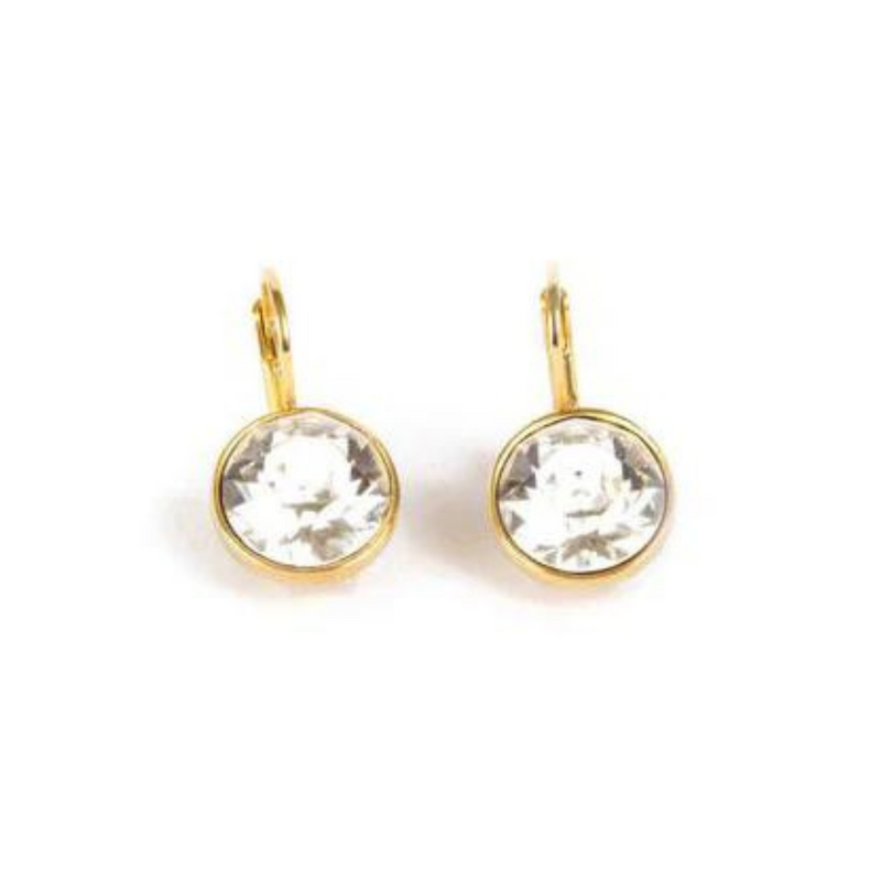 Clear Crystal Lever Back Earrings Gold Vermeil