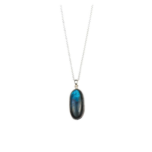 Labradorite Oval Pendant and Silver Chain