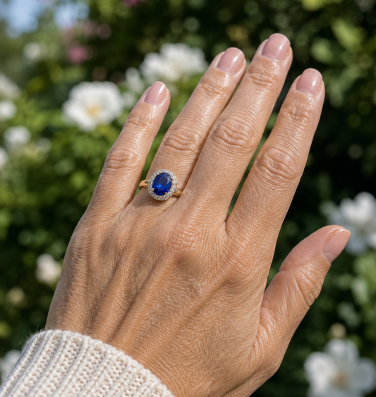 Blue and White Sapphire 14k Gold Ring