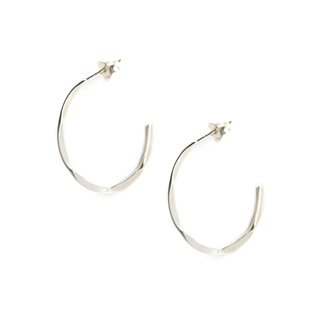 Silver Hoop Twist Earrings