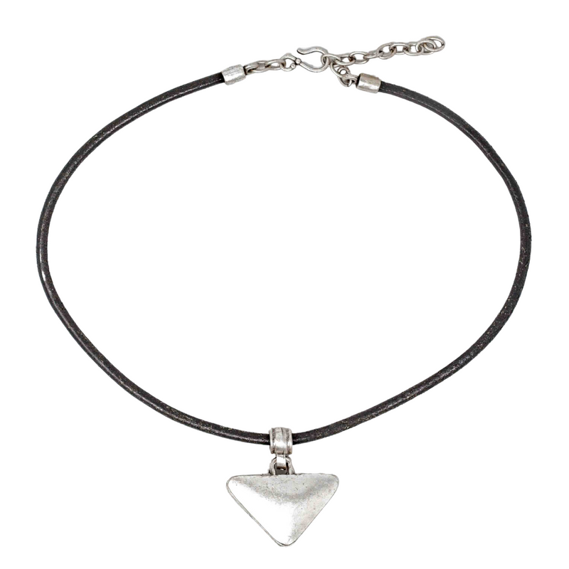 Zinc/Silver Leather Arrowhead Necklace