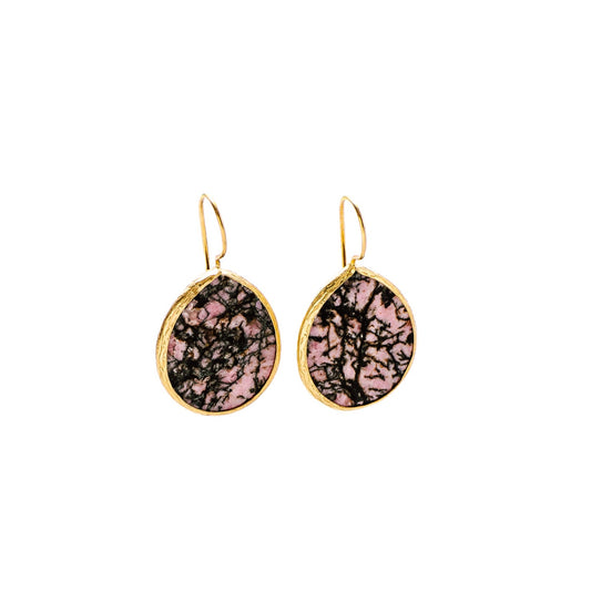 Pink Colored Agate Slice Earrings
