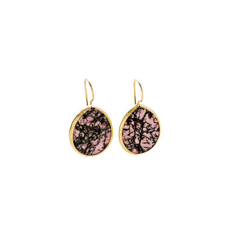 Pink Colored Agate Slice Earrings
