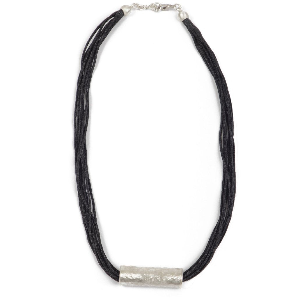 Necklace - Antika - Leather Hammered Silver Piece - Beksan Designs