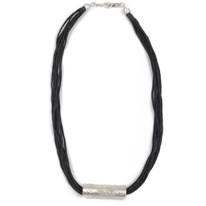Necklace - Antika - Leather Hammered Silver Piece - Beksan Designs