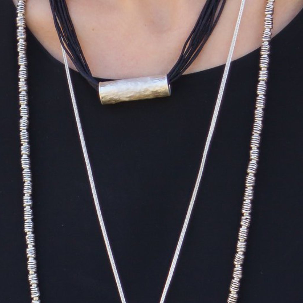 Necklace - Antika - Leather Hammered Gold Piece - Beksan Designs