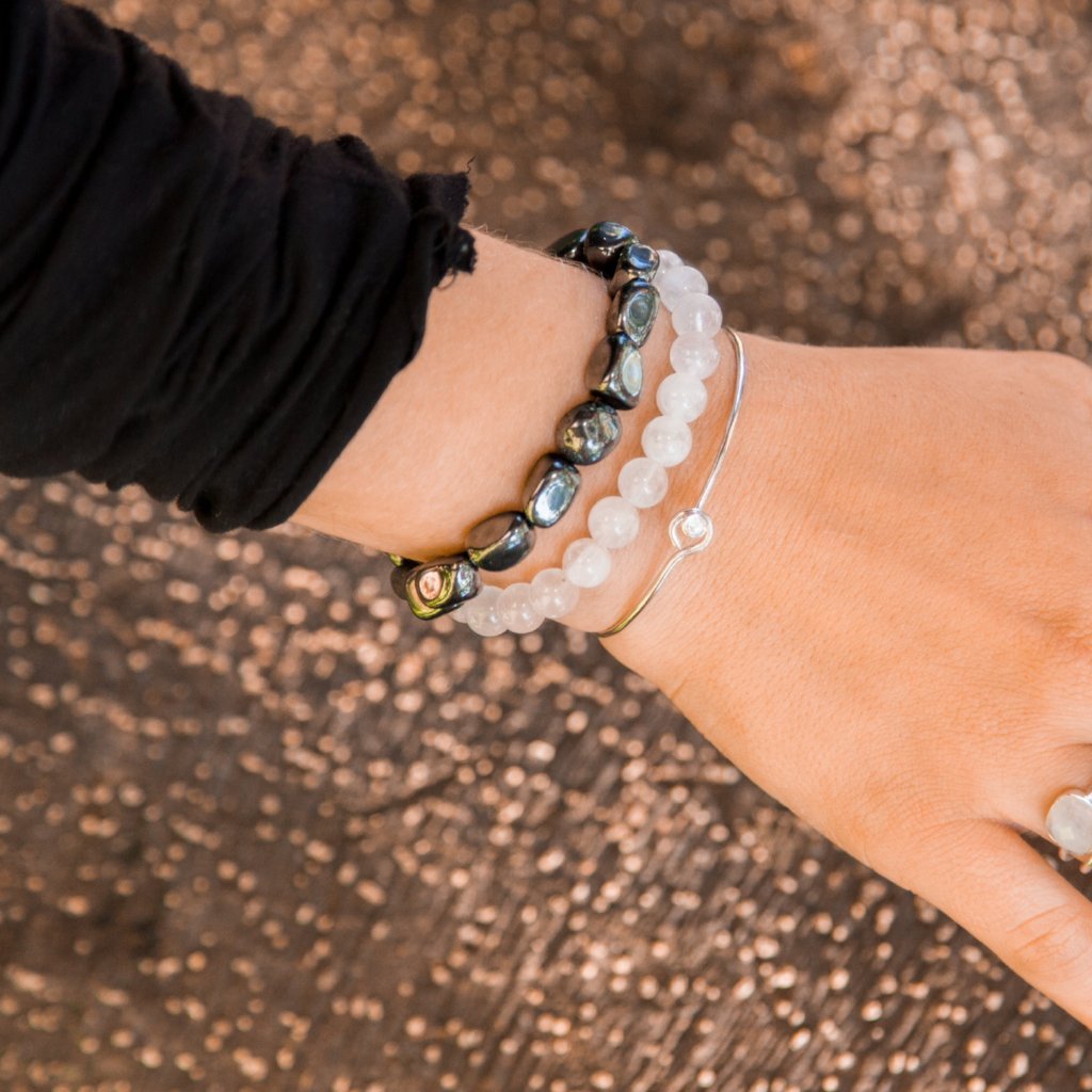 Bracelet - Antika -  Thin Bracelet with Crystal Stone - Silver - Beksan Designs