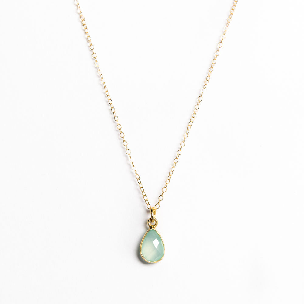 Chalcedony Teardrop Pendant Necklace (available in gold fill and silver)