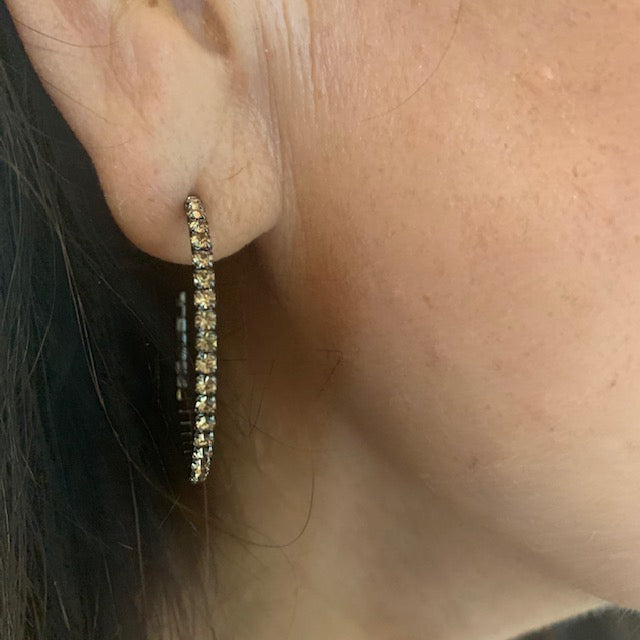 Chocolate Crystal Half Hoop Earrings Medium