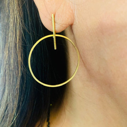 Geo Circle Bar Stud Earrings Medium