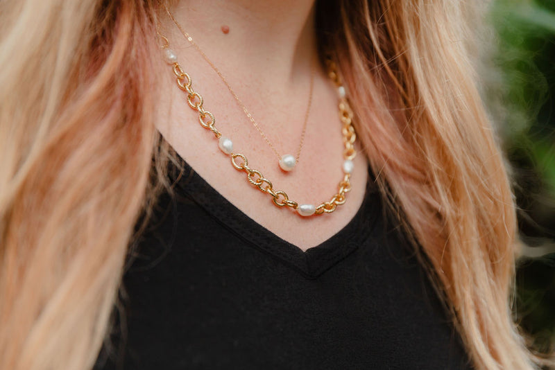 Pearl Pendant Gold Fill Chain Necklace
