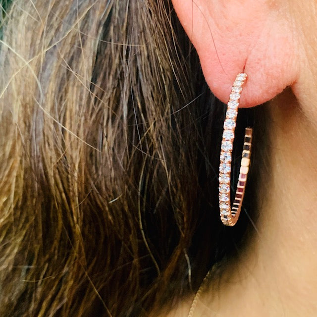 Crystal Half Hoop Earrings Rose Gold Vermeil Medium