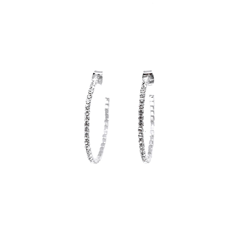 Crystal Half Hoop Earrings Silver Medium