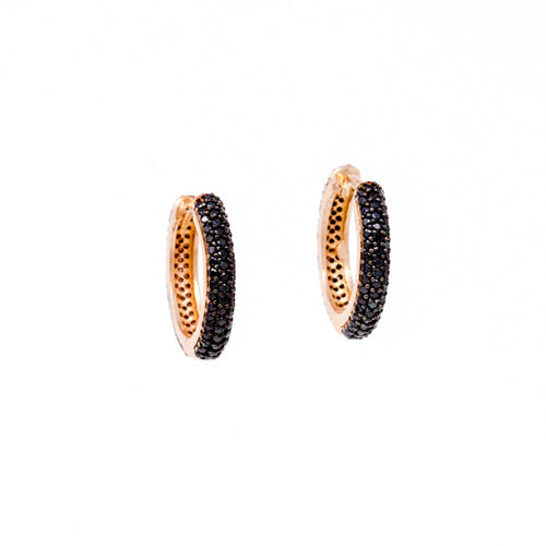 Earrings - Crystal - Black Hoop Huggy Medium - Beksan Designs
