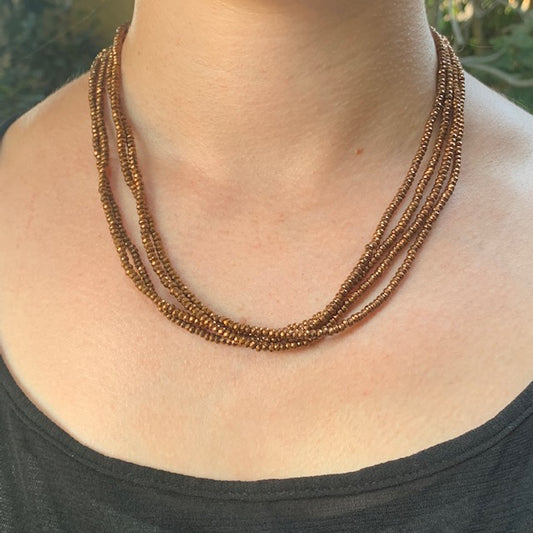 Crystal - Amber Crystal Small Bead Multi-Strand Necklace