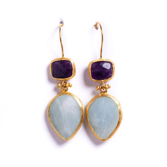 Earrings - Antika - Double Stone Amethyst and Aquamarine
