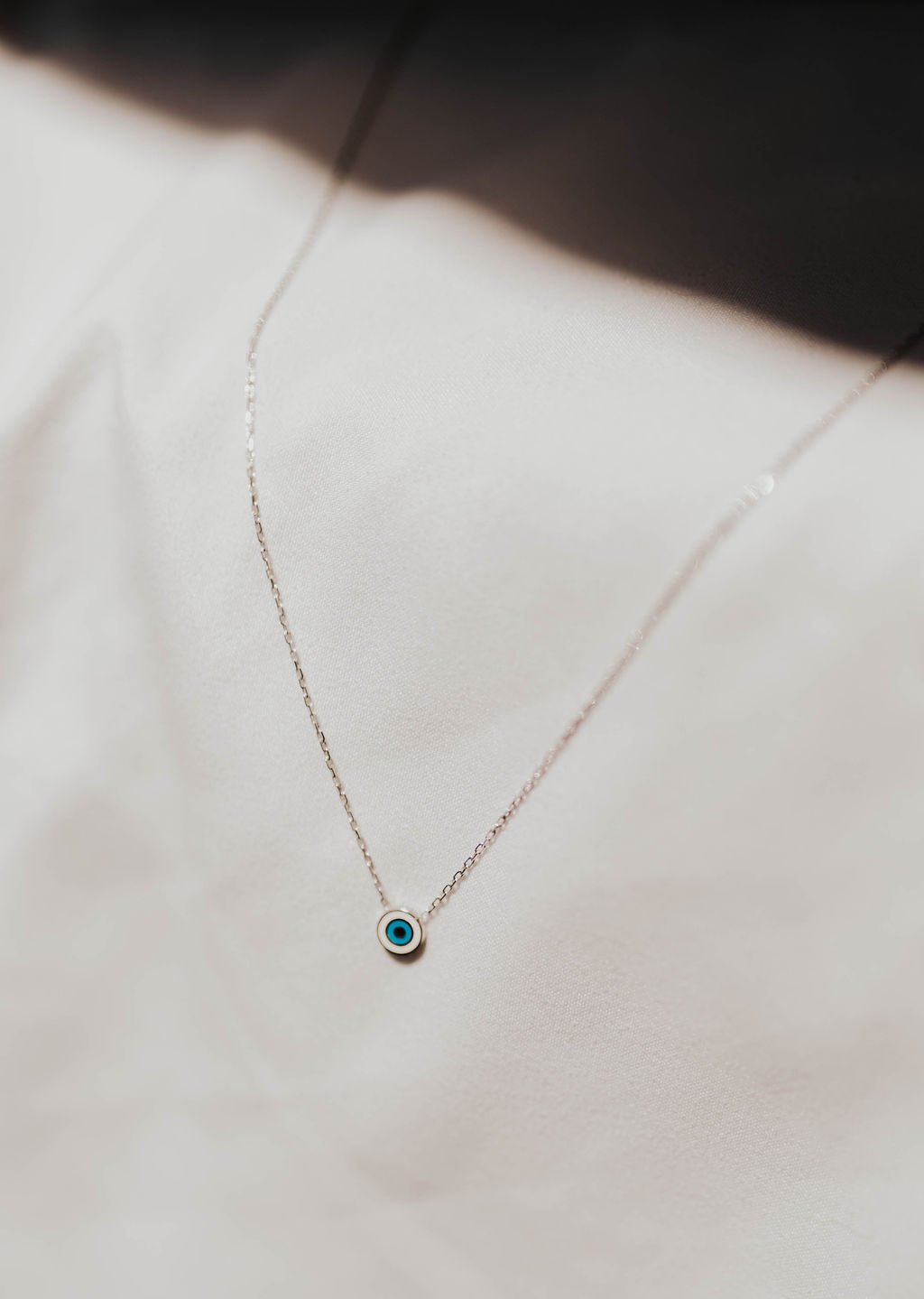 Modern Enamel Evil Eye Pendant Silver Necklace