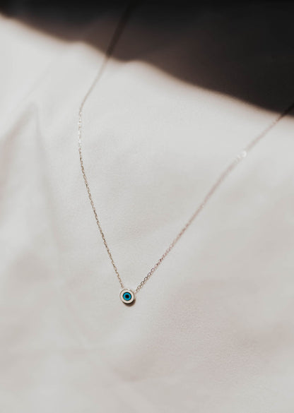 Modern Enamel Evil Eye Pendant Silver Necklace