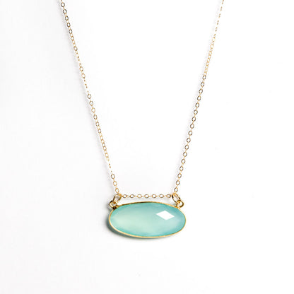 Chalcedony Horizontal Floating Pendant Necklace (available in silver and 14k gold fill)