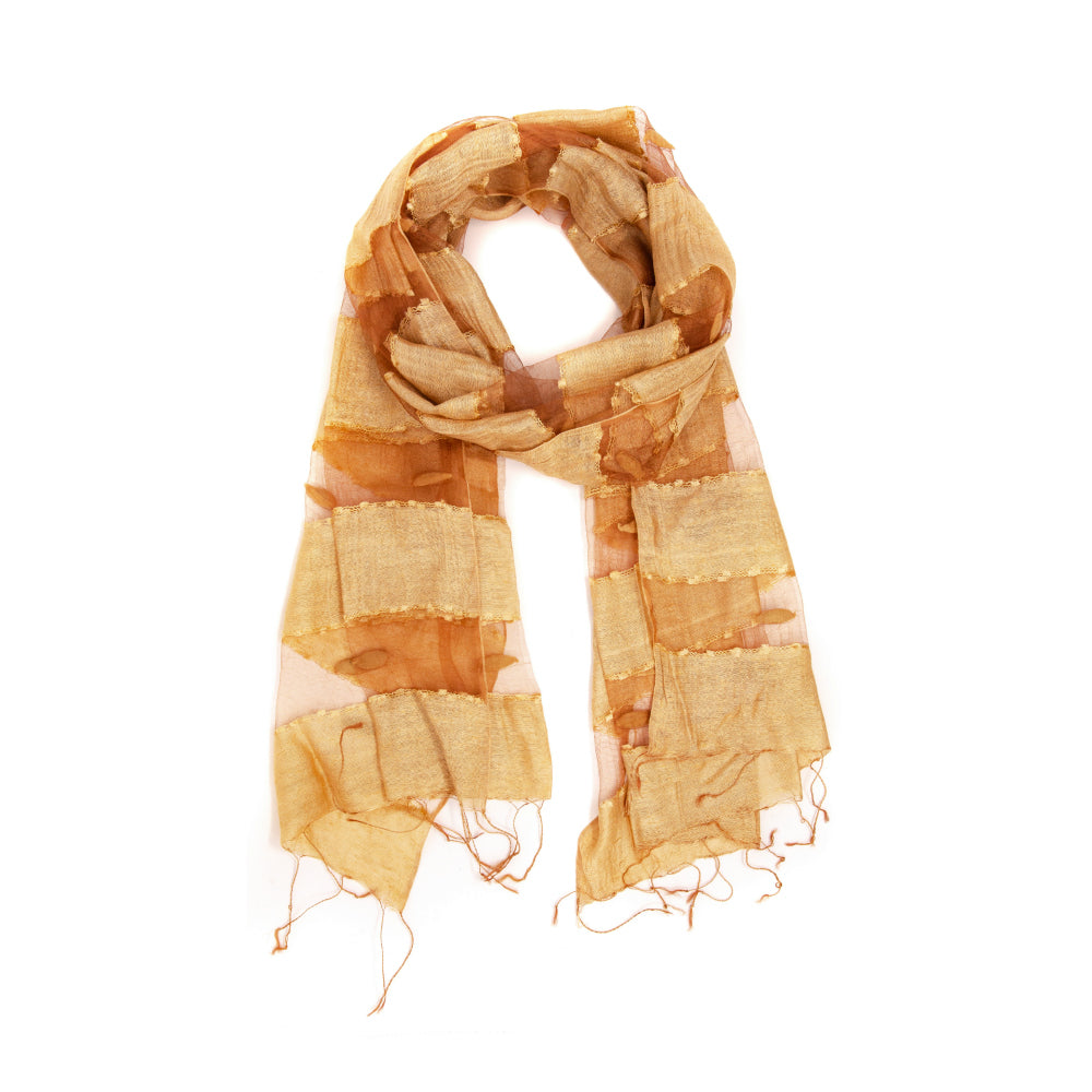 Scarf - Silk - Gold & Small Felt Decor