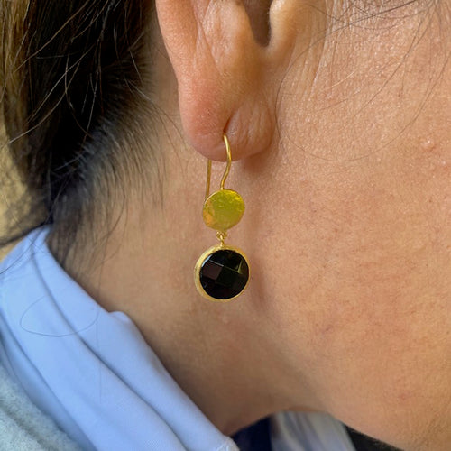 Earrings - Antika - Gold and Stone Black Onyx