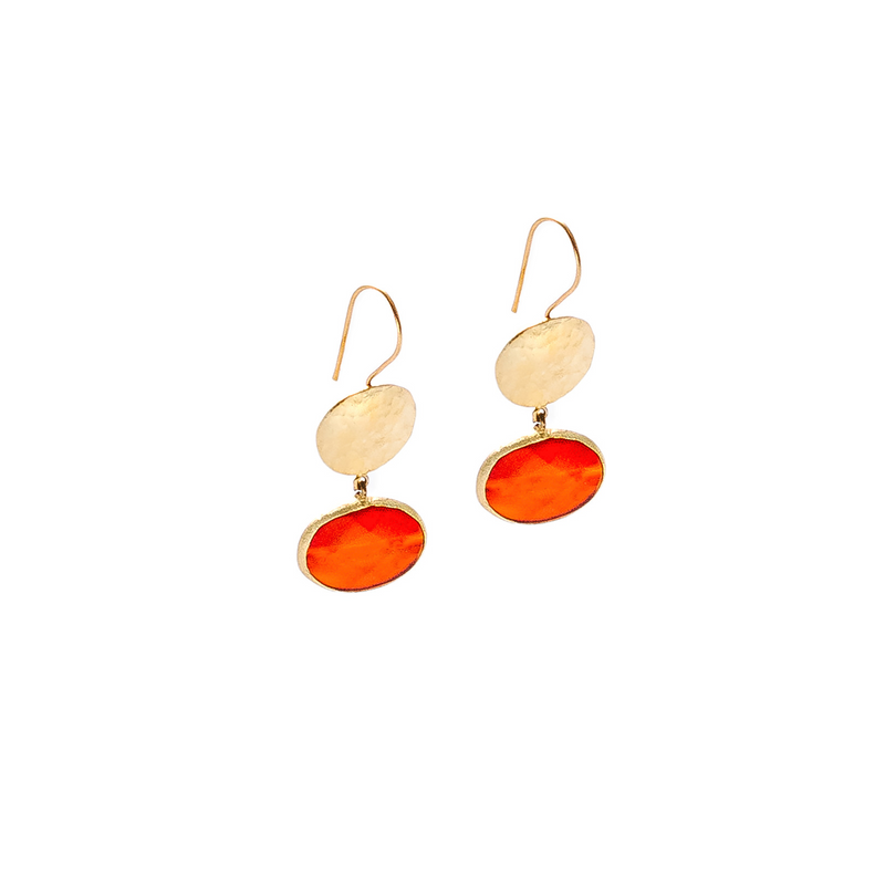 Red Agate and Gold Vermeil Disc Earrings