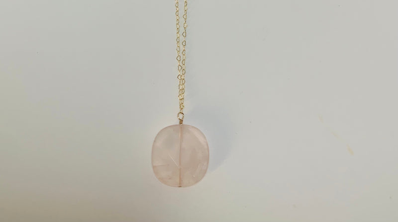 Oval Rose Quartz Necklace (Gold Fill Chain)